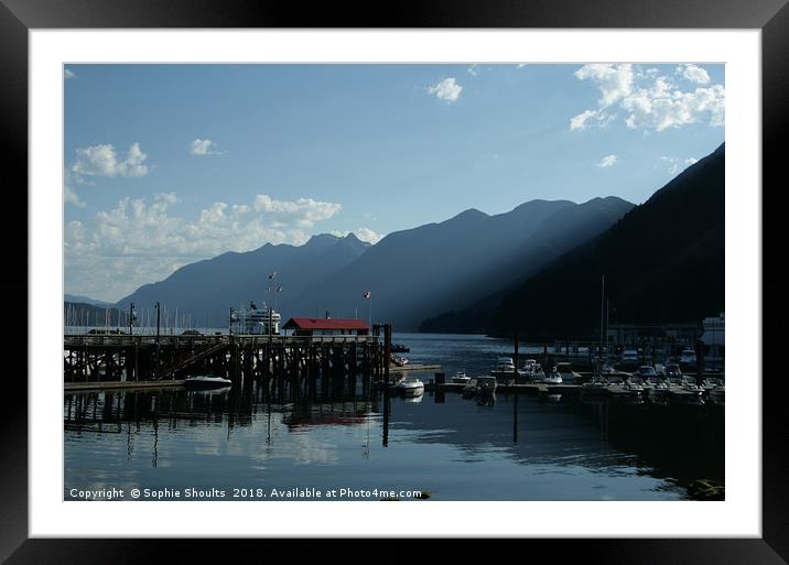Mountains and sunlight, Horseshoe Bay ferry port,  Framed Mounted Print by Sophie Shoults