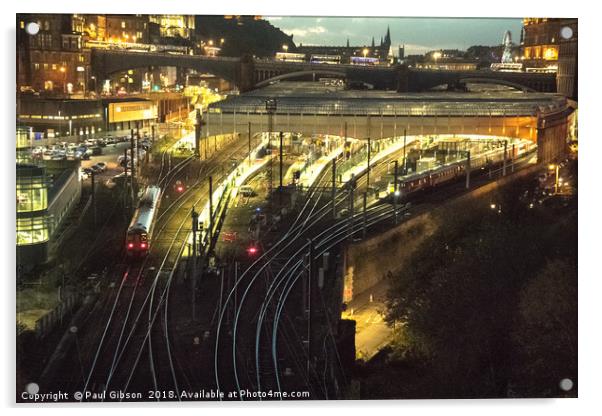 Waverlay Station Edinburgh Acrylic by Paul Gibson
