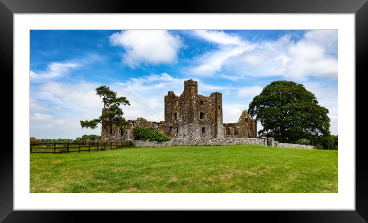 Old castle with farm field in Ireland  Framed Mounted Print by Thomas Baker
