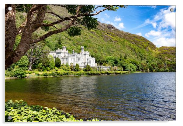 Kylemore Abbey in Connemara mountains with lake in Acrylic by Thomas Baker