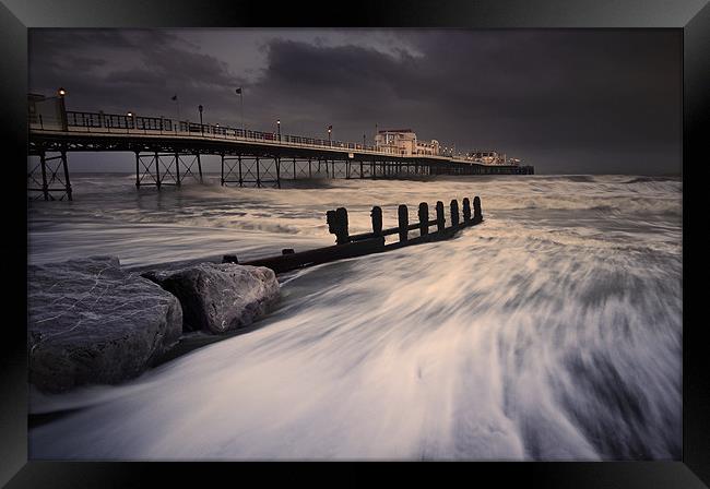 Worthing Pier Storm Force Framed Print by Chester Tugwell