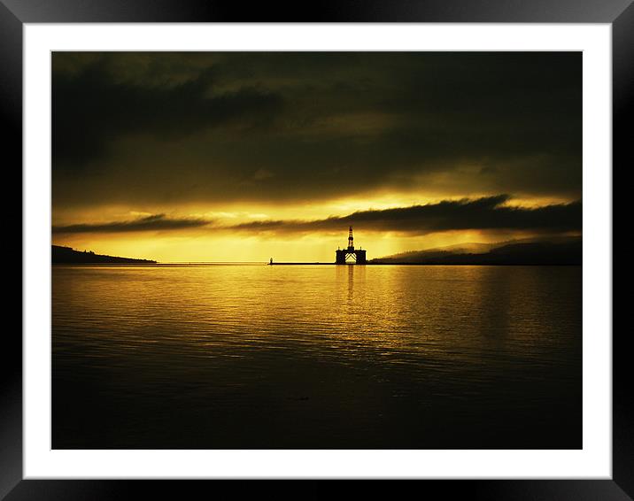 Oil Rig Sunset Framed Mounted Print by Mark Malaczynski