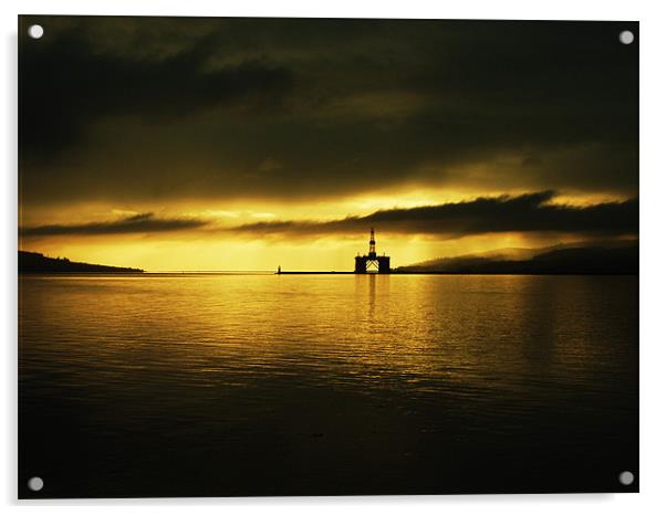 Oil Rig Sunset Acrylic by Mark Malaczynski
