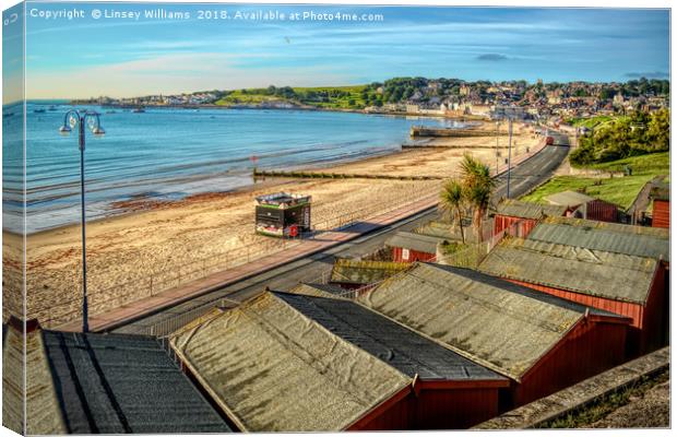  Swanage Bay Beach Huts   Canvas Print by Linsey Williams