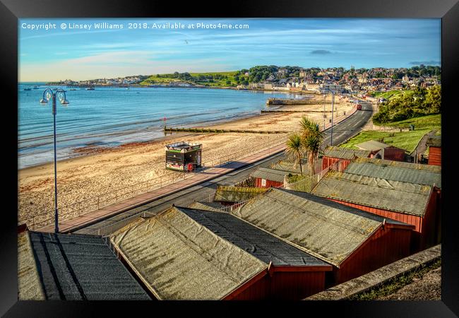  Swanage Bay Beach Huts   Framed Print by Linsey Williams