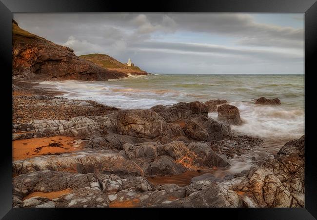 Bracelet Bay and Mumbles lighthouse Framed Print by Leighton Collins
