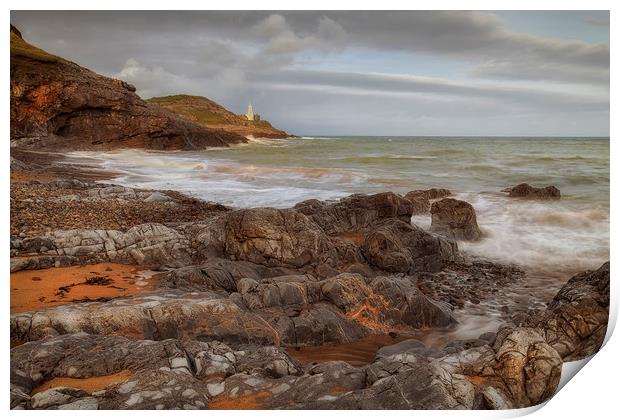 Bracelet Bay and Mumbles lighthouse Print by Leighton Collins