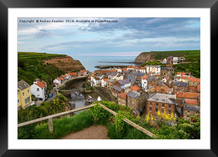 Staithes at dusk Framed Mounted Print by Andrew Kearton