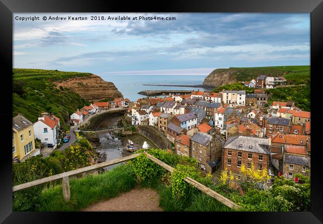 Staithes at dusk Framed Print by Andrew Kearton