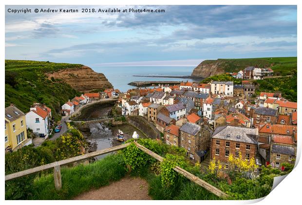 Staithes at dusk Print by Andrew Kearton