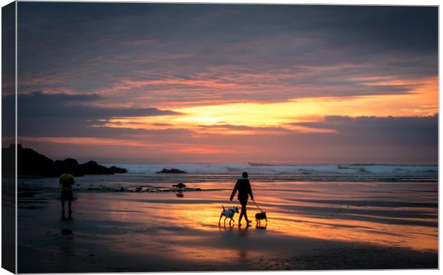 Perranporth Evening Canvas Print by Mike Lanning