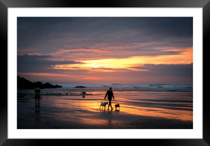 Perranporth Evening Framed Mounted Print by Mike Lanning