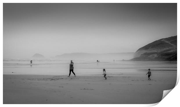 Sea mist  on Perranporth Beach Print by Mike Lanning
