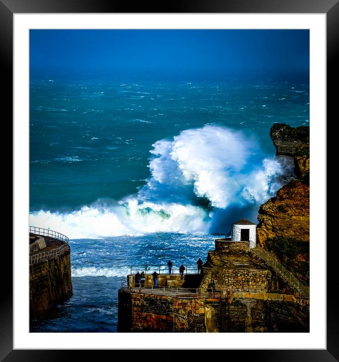 Storm waves at Portreath Framed Mounted Print by Mike Lanning