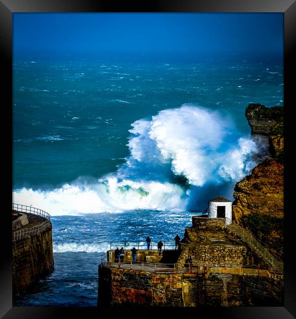 Storm waves at Portreath Framed Print by Mike Lanning