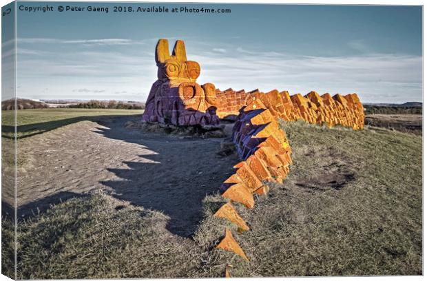 Irvine stone Dragon in Ayrshire at Sunset  Canvas Print by Peter Gaeng