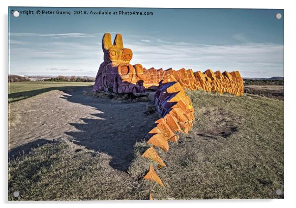 Irvine stone Dragon in Ayrshire at Sunset  Acrylic by Peter Gaeng