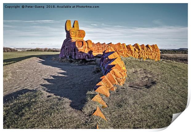 Irvine stone Dragon in Ayrshire at Sunset  Print by Peter Gaeng