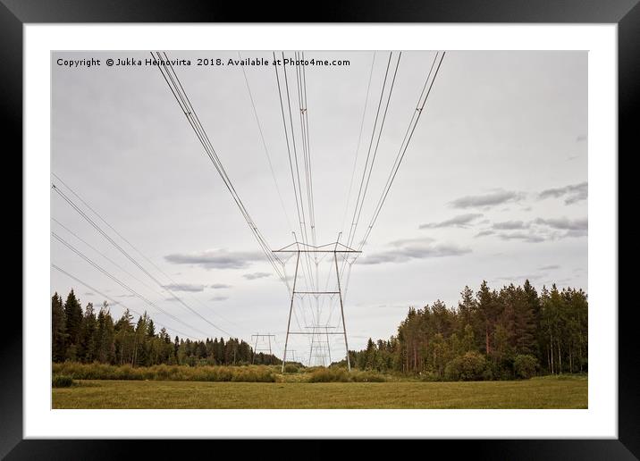 Power Lines Leading To The Horizon Framed Mounted Print by Jukka Heinovirta