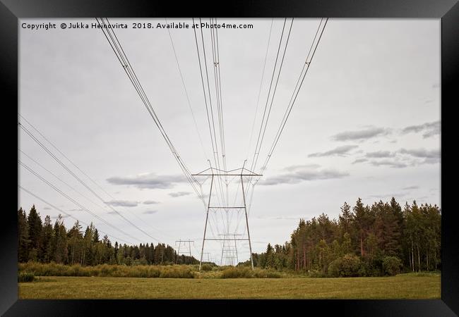 Power Lines Leading To The Horizon Framed Print by Jukka Heinovirta