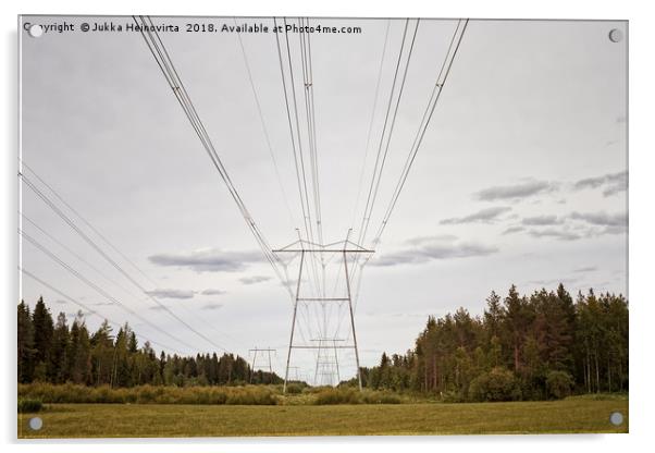 Power Lines Leading To The Horizon Acrylic by Jukka Heinovirta