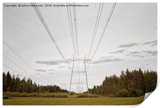 Power Lines Leading To The Horizon Print by Jukka Heinovirta