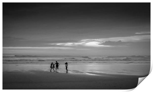 Children on the Perranporth beach in the evening Print by Mike Lanning