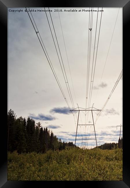Power Lines Over The Fields Framed Print by Jukka Heinovirta