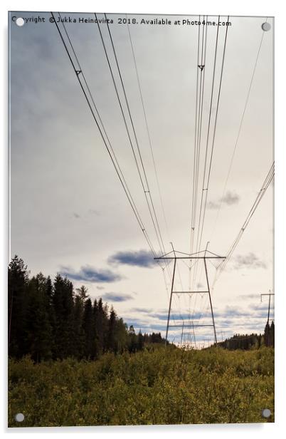 Power Lines Over The Fields Acrylic by Jukka Heinovirta