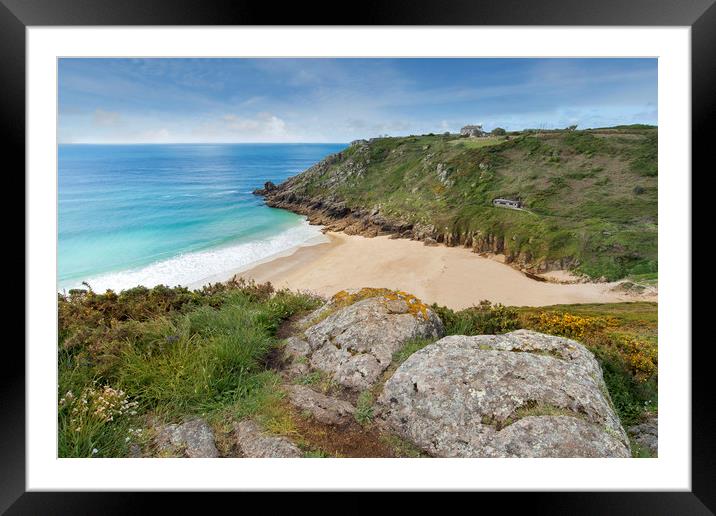 Porthcurno beach Cornwall Framed Mounted Print by Eddie John