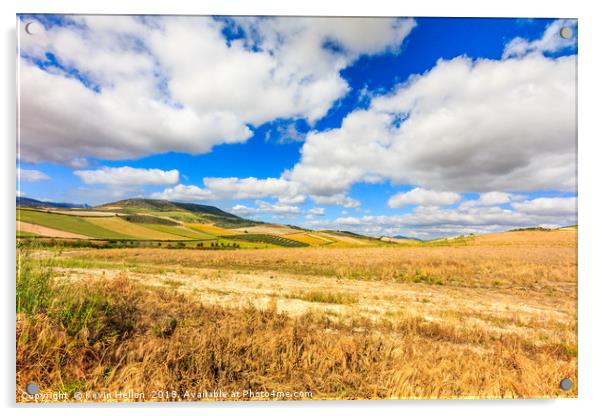 Rolling hills and farmland, Granada Province, Spai Acrylic by Kevin Hellon