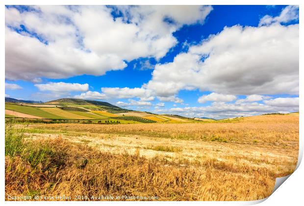 Rolling hills and farmland, Granada Province, Spai Print by Kevin Hellon