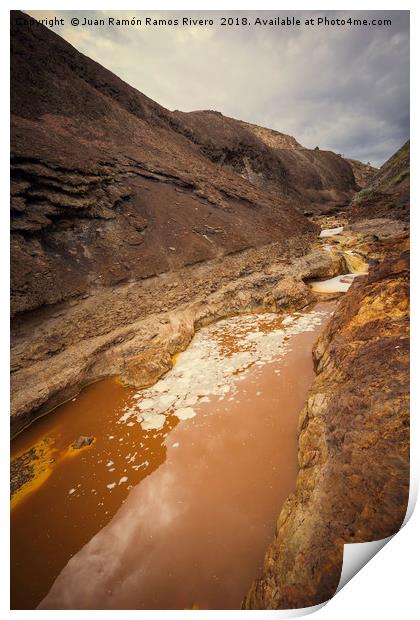 Orange acidic water with low PH between the cliff Print by Juan Ramón Ramos Rivero