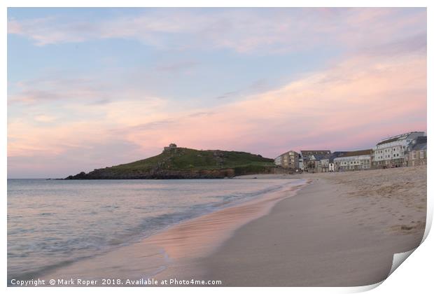 St Ives sunset at Porthmeor Beach Print by Mark Roper