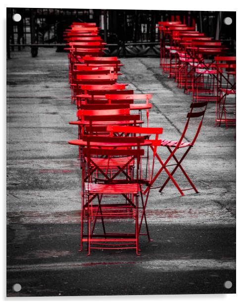 Red Tables and Chairs Acrylic by George Robertson