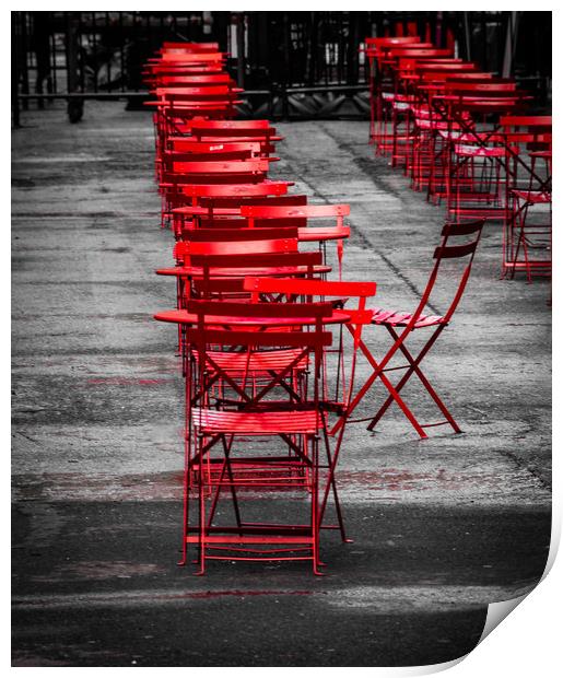 Red Tables and Chairs Print by George Robertson