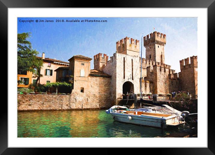 Scaliger Castle, Sirmione with an artistic filter Framed Mounted Print by Jim Jones