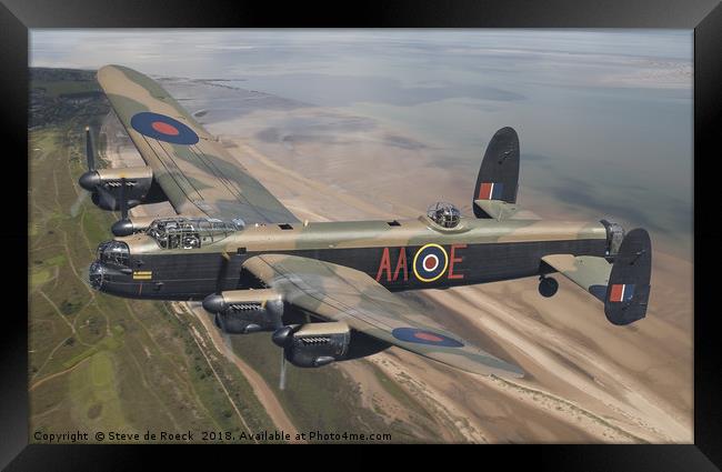 Avro Lancaster of 75 Squadron RAF crosses the coas Framed Print by Steve de Roeck
