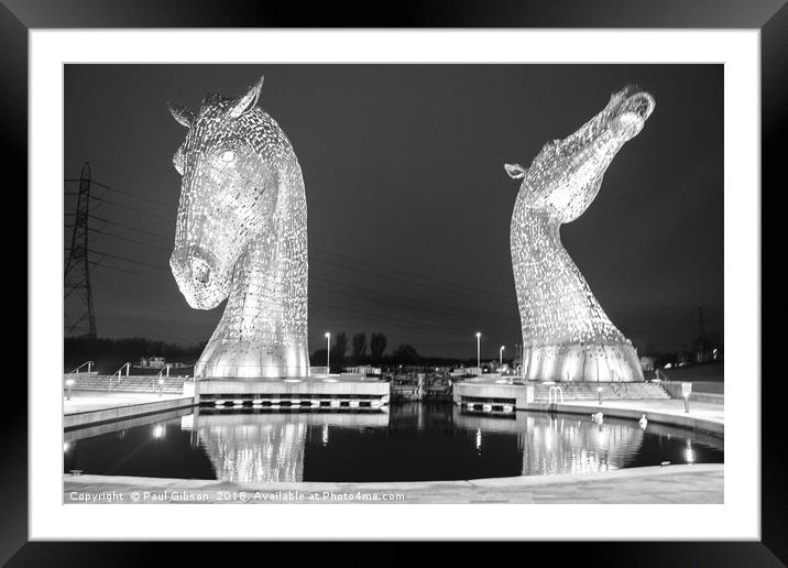 The Kelpies At Night Framed Mounted Print by Paul Gibson