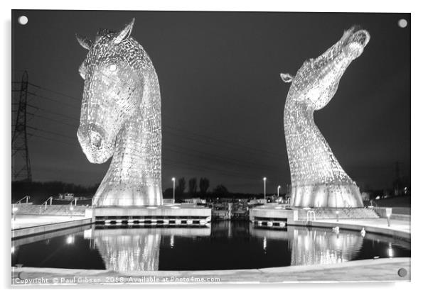 The Kelpies At Night Acrylic by Paul Gibson