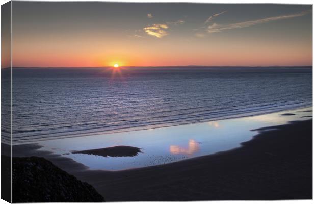 Rhossili Solstice sunset 2018 Canvas Print by Leighton Collins