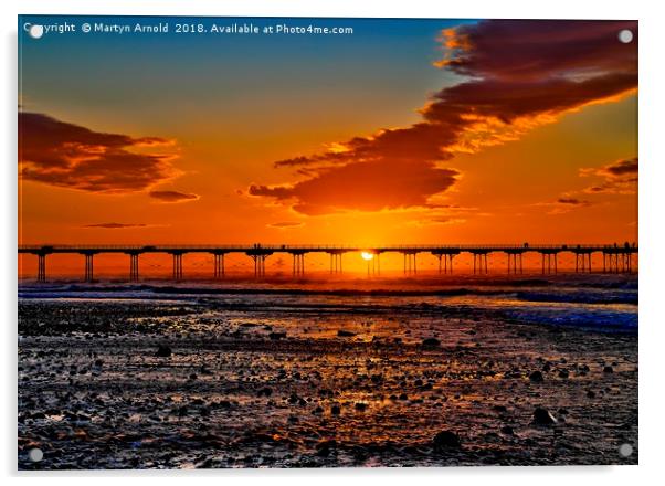 Saltburn Summer Solstice Sunset Acrylic by Martyn Arnold