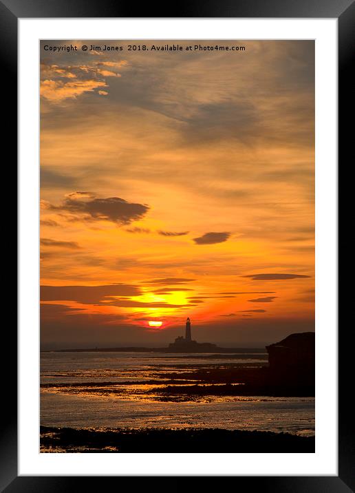 Sunrise over St Mary's Lighthouse Framed Mounted Print by Jim Jones