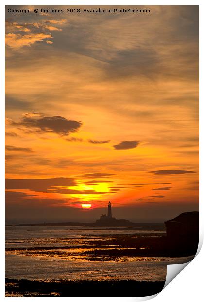 Sunrise over St Mary's Lighthouse Print by Jim Jones