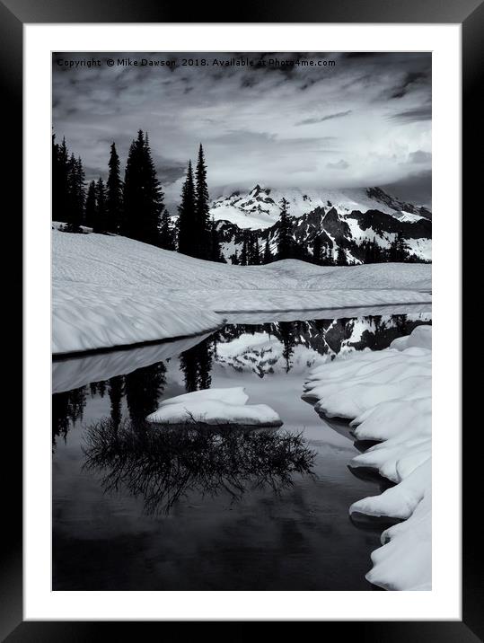 Rainier Winter Reflections Framed Mounted Print by Mike Dawson
