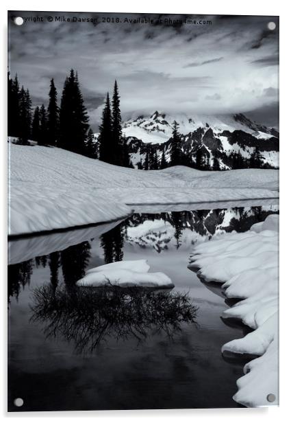 Rainier Winter Reflections Acrylic by Mike Dawson