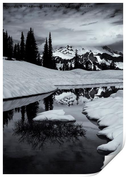 Rainier Winter Reflections Print by Mike Dawson