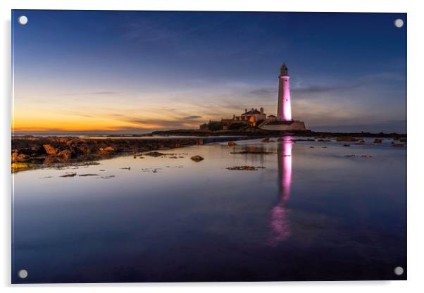 St. Mary's Lighthouse - Midnight Light Acrylic by Paul Appleby