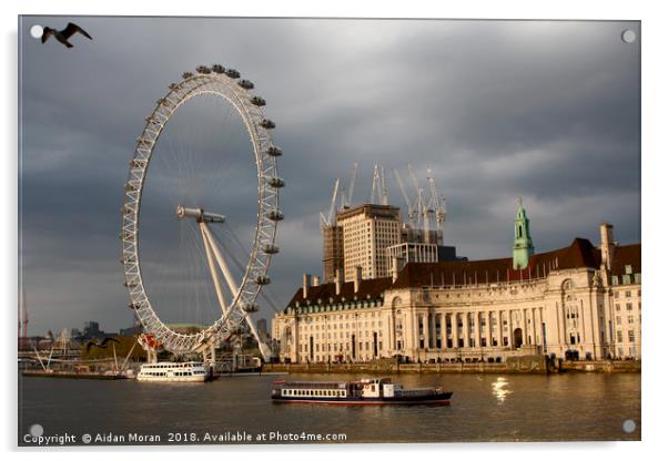 The London Eye On The South Bank  Acrylic by Aidan Moran