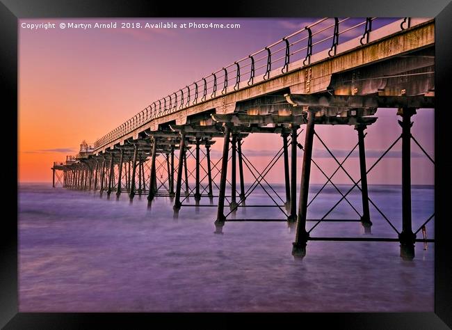 Satburn Pier Sunset Framed Print by Martyn Arnold